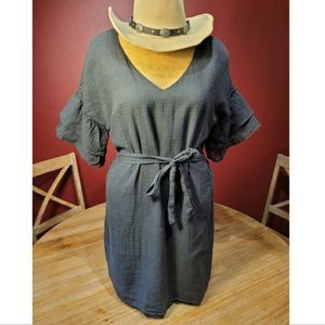 Charcoal Black Dress with Billowing Layered Sleeve